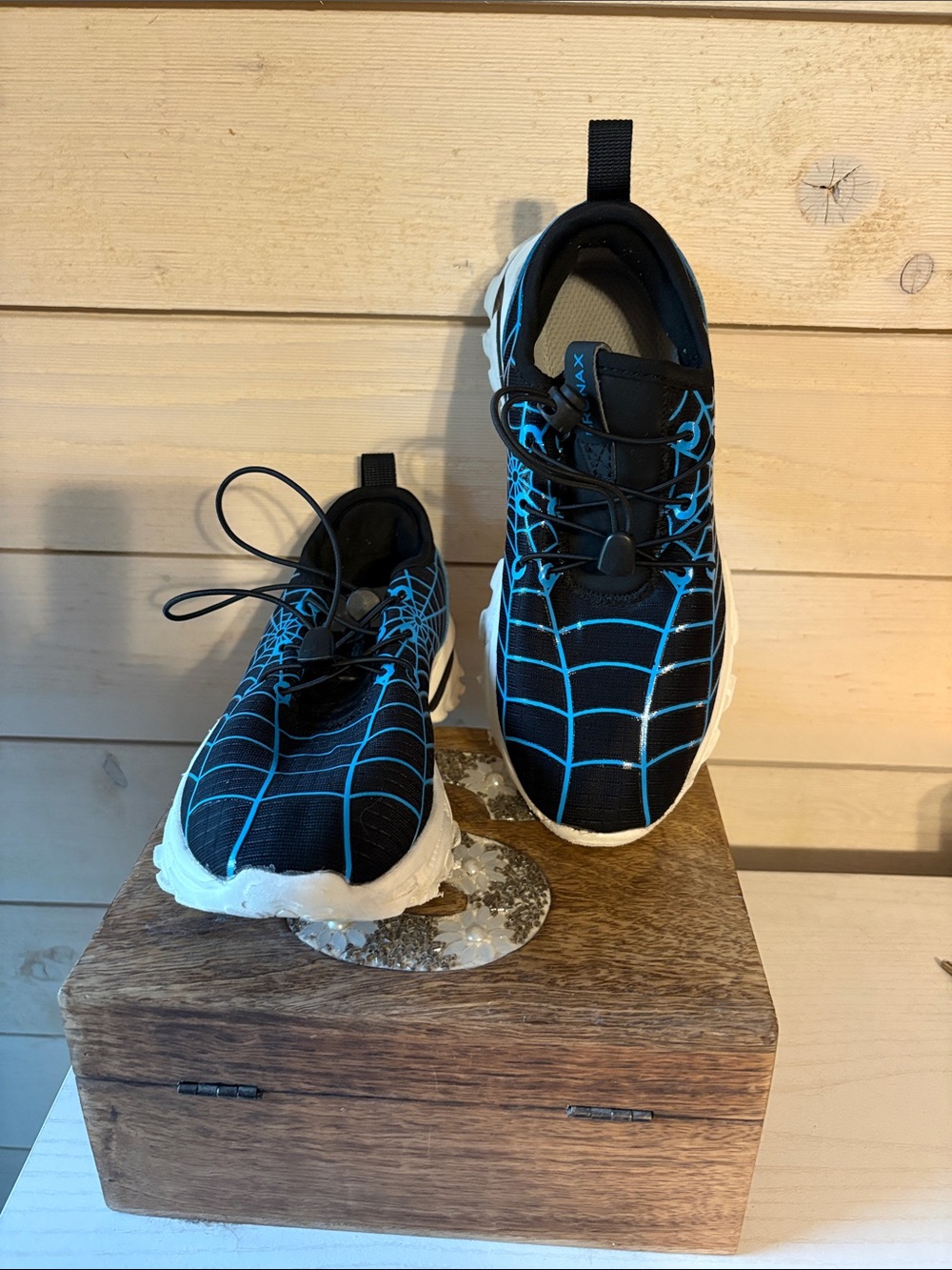 Children's Black Sneakers with Bright Blue Web Detail